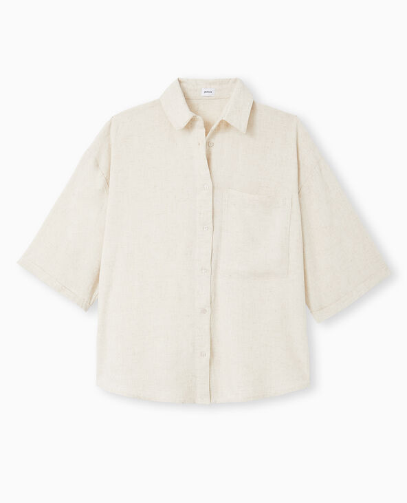 Chemise oversize manches courte avec lin beige - Pimkie