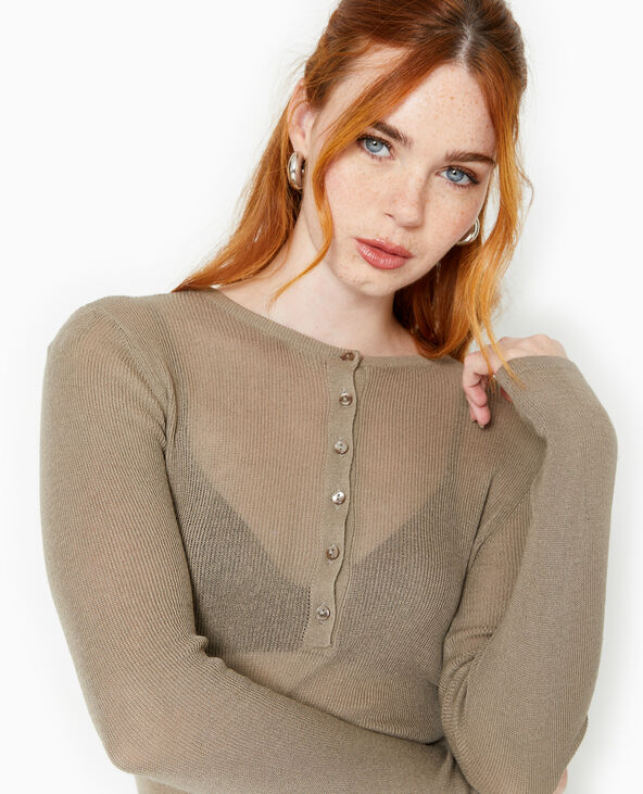 Pull maille transparente avec patte boutonnée gris chiné - Pimkie