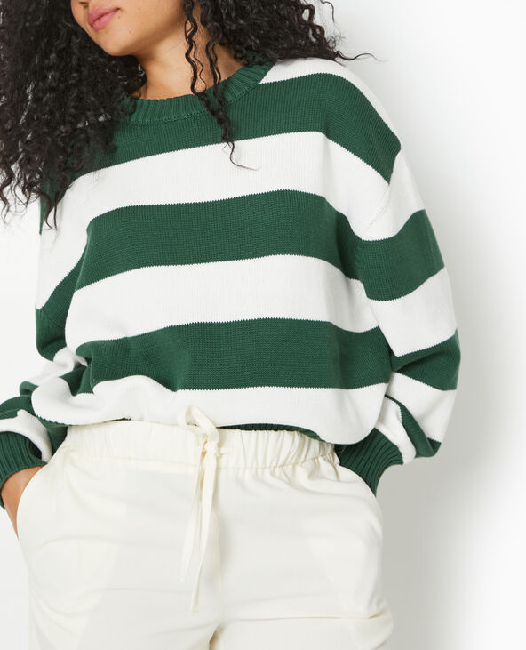 Pull col rond en maille rayée vert foncé - Pimkie