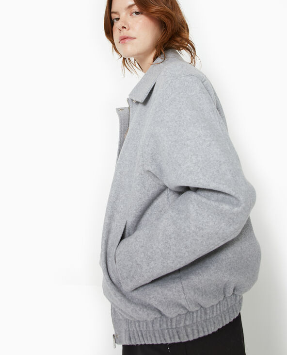 Blouson long en drap de laine gris clair - Pimkie