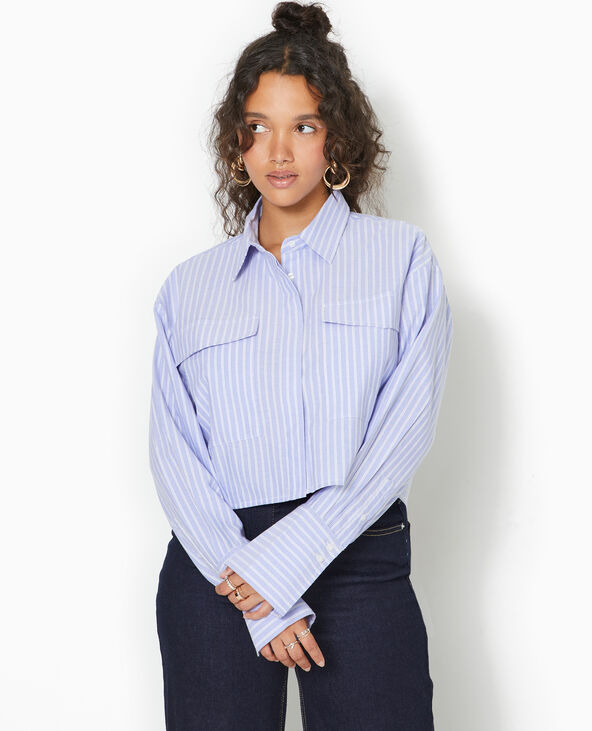 Chemise cropped manches longues motif rayures bleu - Pimkie