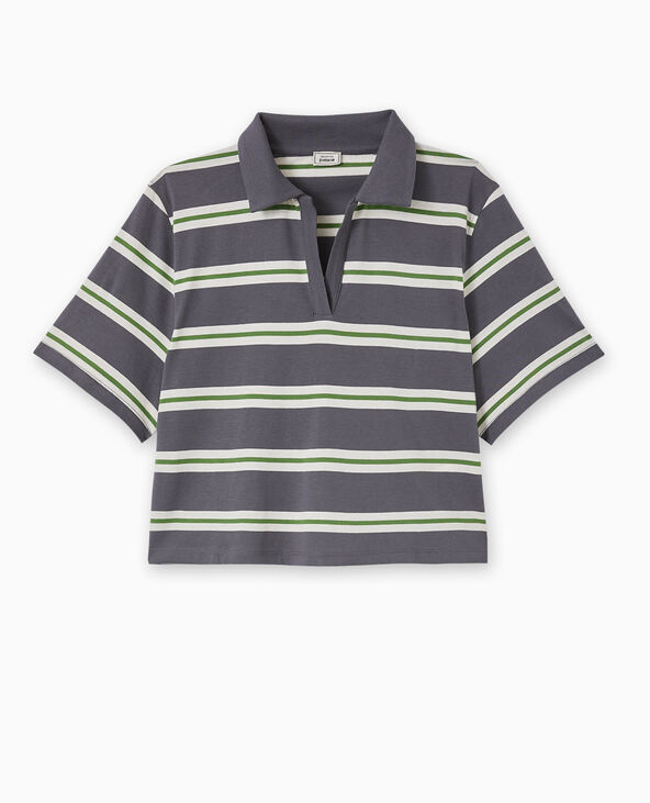T-shirt court col polo rayé gris foncé - Pimkie