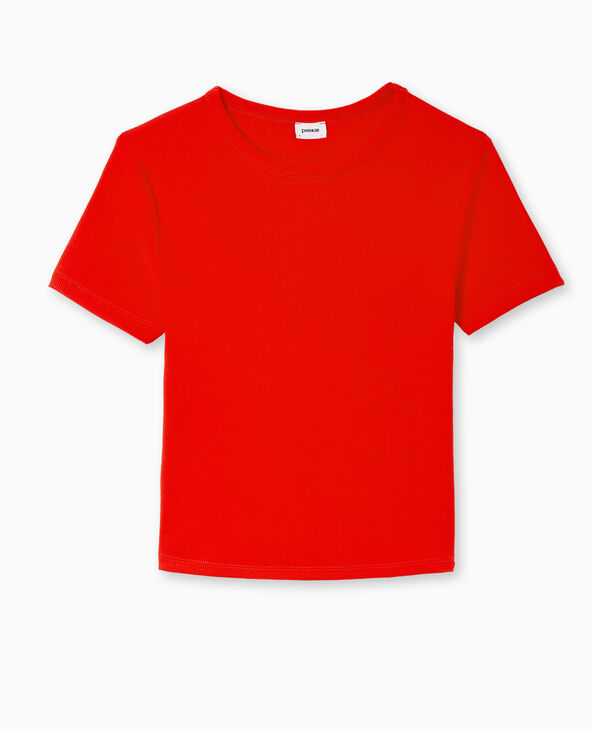 T-shirt en maille côtelée rouge - Pimkie