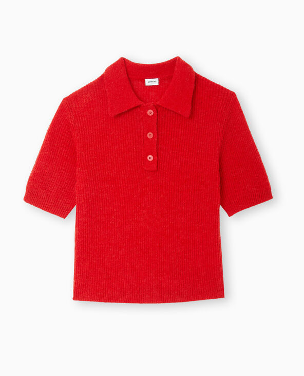 Pull col polo en maille légère rouge - Pimkie