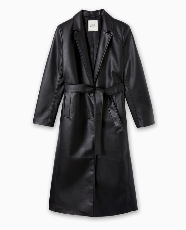 Manteau long en simili cuir noir - Pimkie