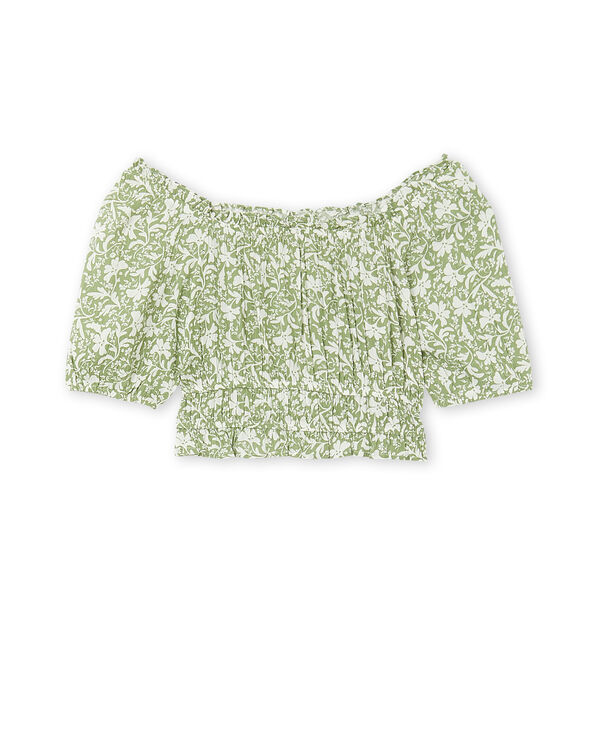 Top court encolure Bardot motif fleurs vert - Pimkie