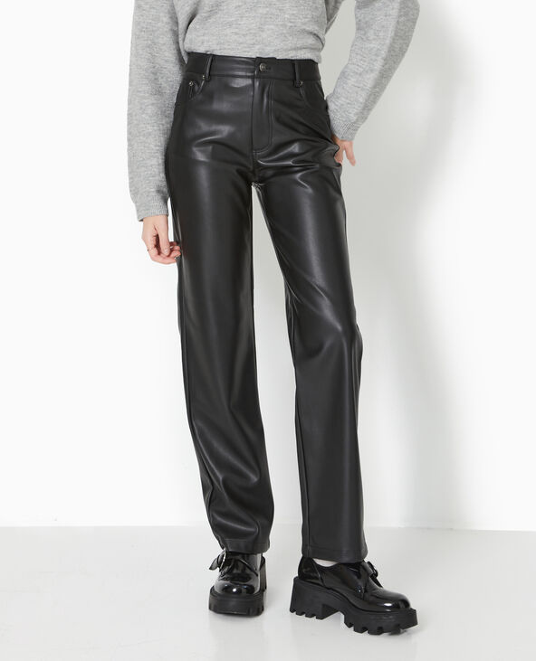 Pantalon droit taille haute en simili cuir noir - Pimkie