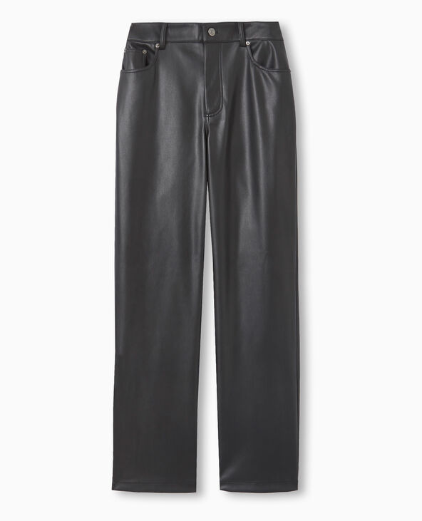 Pantalon droit taille haute en simili cuir noir - Pimkie