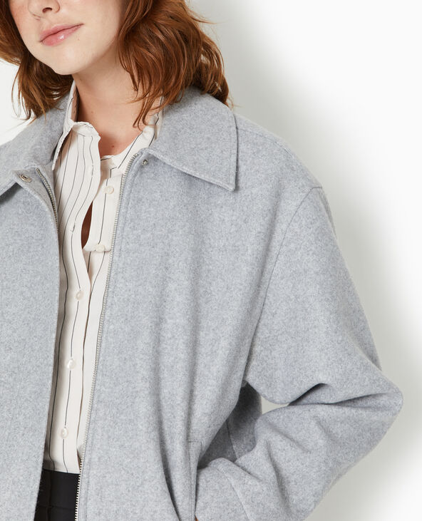 Blouson long en drap de laine gris clair - Pimkie