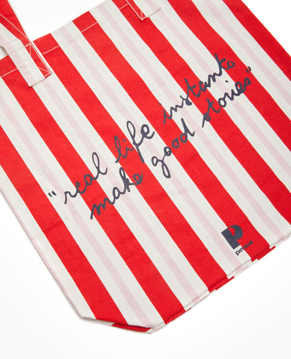 Totebag rayé avec inscription rouge - Pimkie