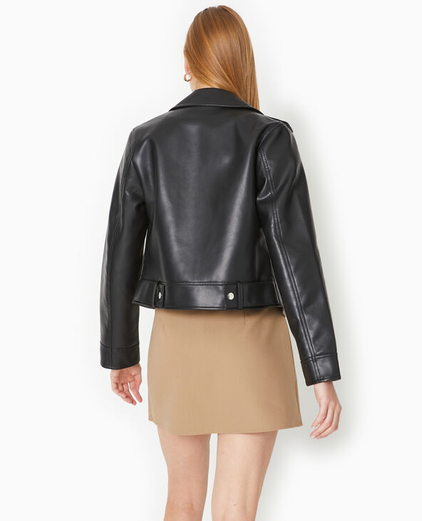 Blouson biker court en simili cuir noir - Pimkie