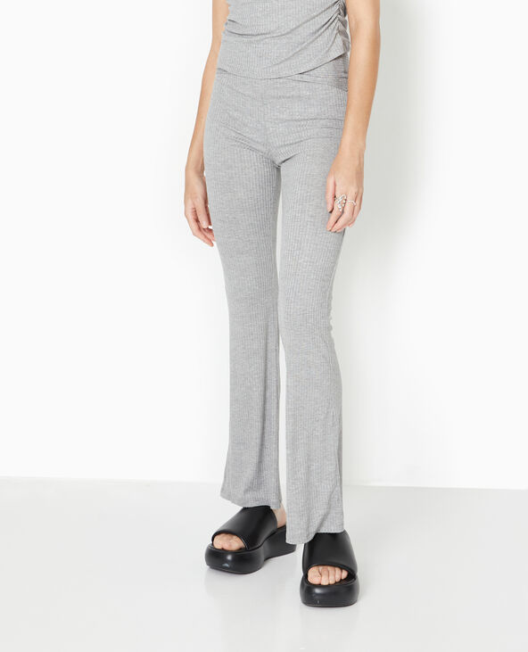 Pantalon flare en maille côtelée gris chiné - Pimkie