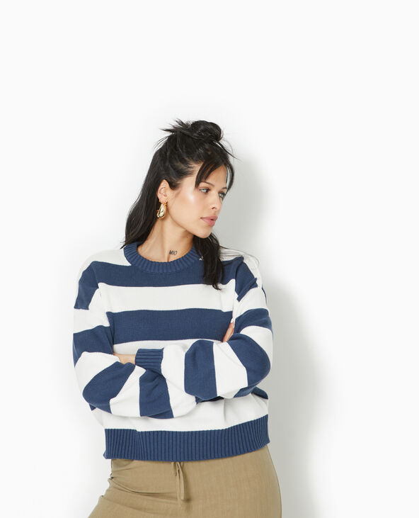 Pull col rond en maille rayée bleu marine - Pimkie