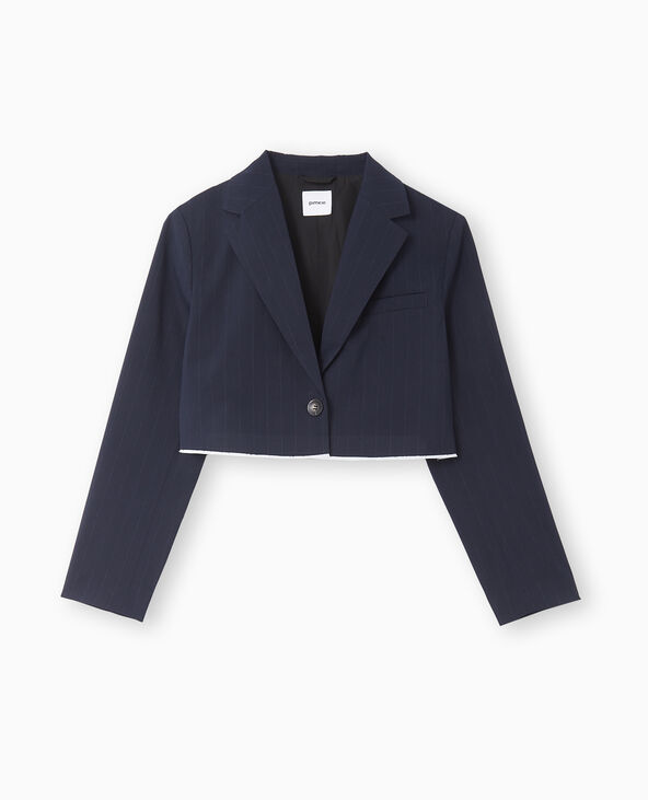 Veste blazer cropped motif rayures bleu marine - Pimkie