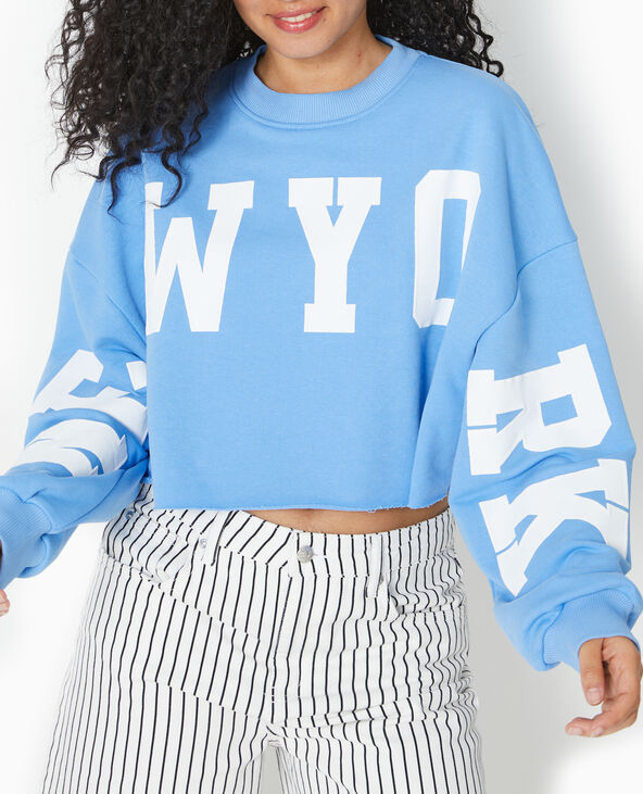 Sweat cropped base coupée avec NEW YORK bleu - Pimkie