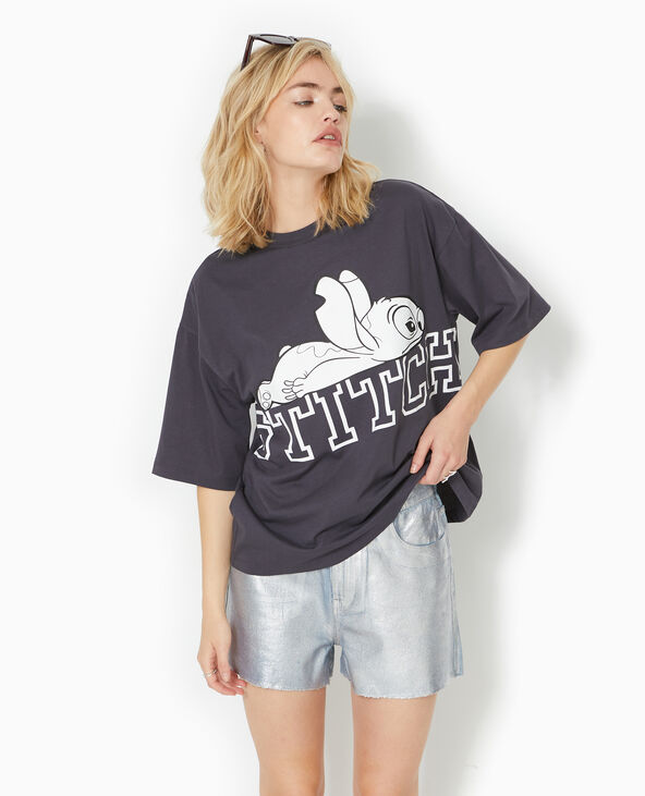 T-shirt oversize avec grand print STITCH devant gris - Pimkie