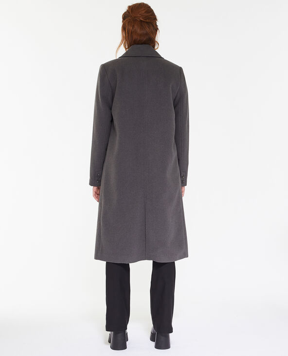 Manteau long effet drap de laine gris foncé - Pimkie