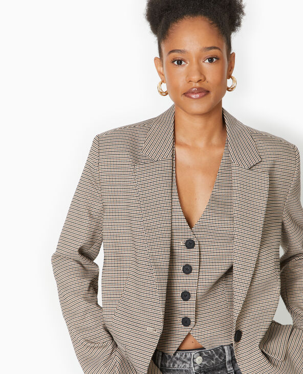 Veste blazer droite motif pied-de-poule marron - Pimkie