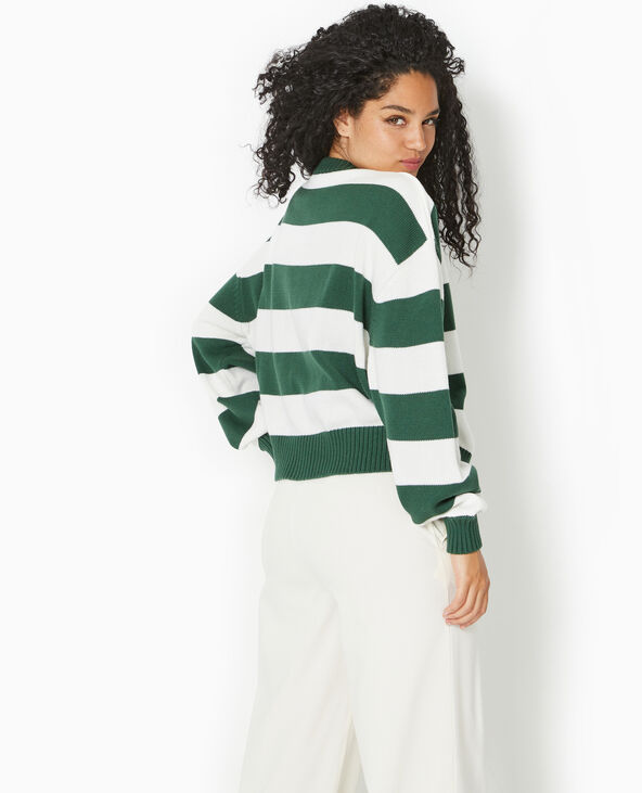 Pull col rond en maille rayée vert foncé - Pimkie