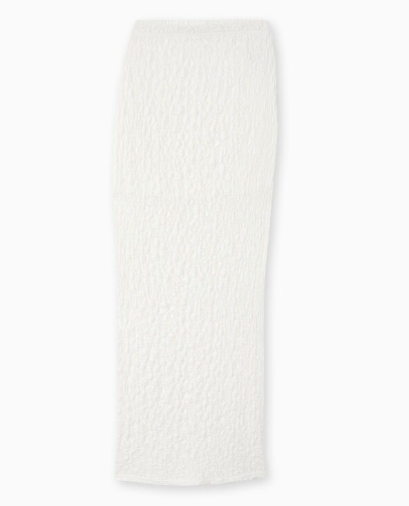 Jupe droite en tissu dentelle reliéfé blanc - Pimkie