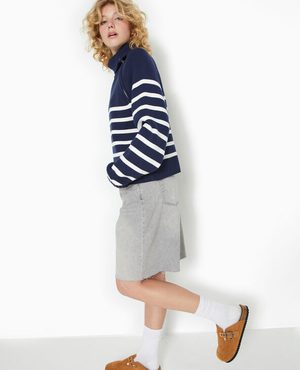 Pull rayé avec col camionneur asymétrique bleu marine - Pimkie