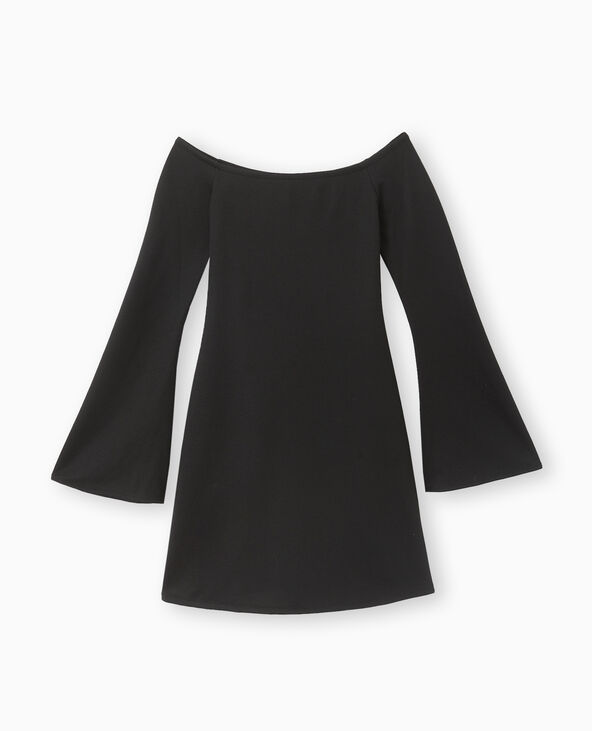 Robe courte encolure Bardot et manches flare noir - Pimkie