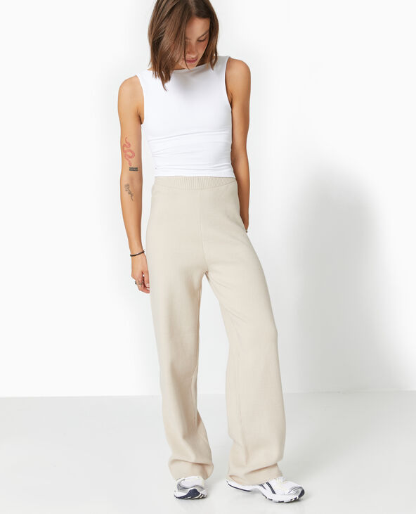 Pantalon droit en maille fine beige - Pimkie