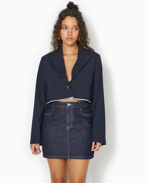 Veste blazer cropped motif rayures bleu marine - Pimkie