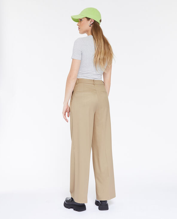 Pantalon large et droit avec pinces beige - Pimkie