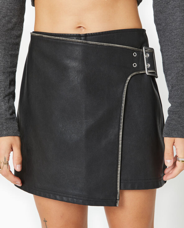 Mini jupe-short en simili cuir effet vieilli noir - Pimkie