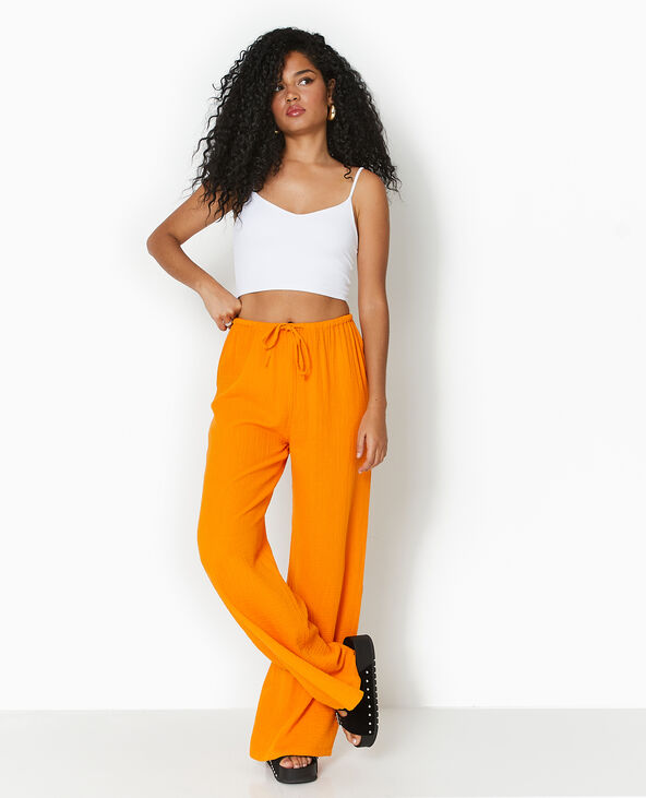 Pantalon large en gaze de coton orange - Pimkie