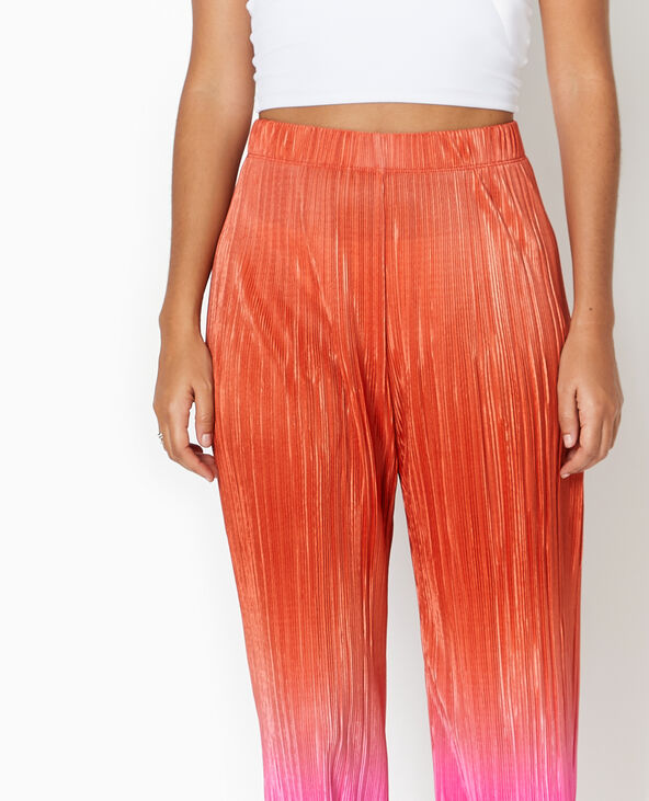 Pantalon large en tissu plissé et satiné orange - Pimkie