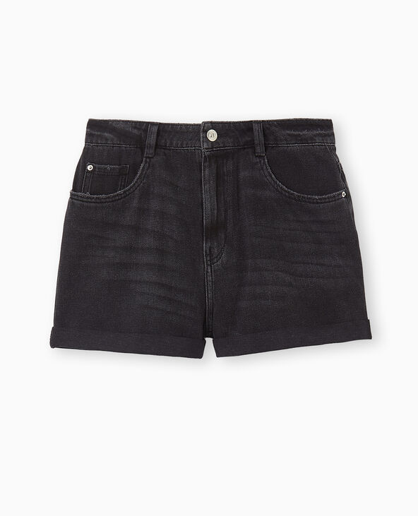 Short en jean loose taille haute bas roulottés noir - Pimkie