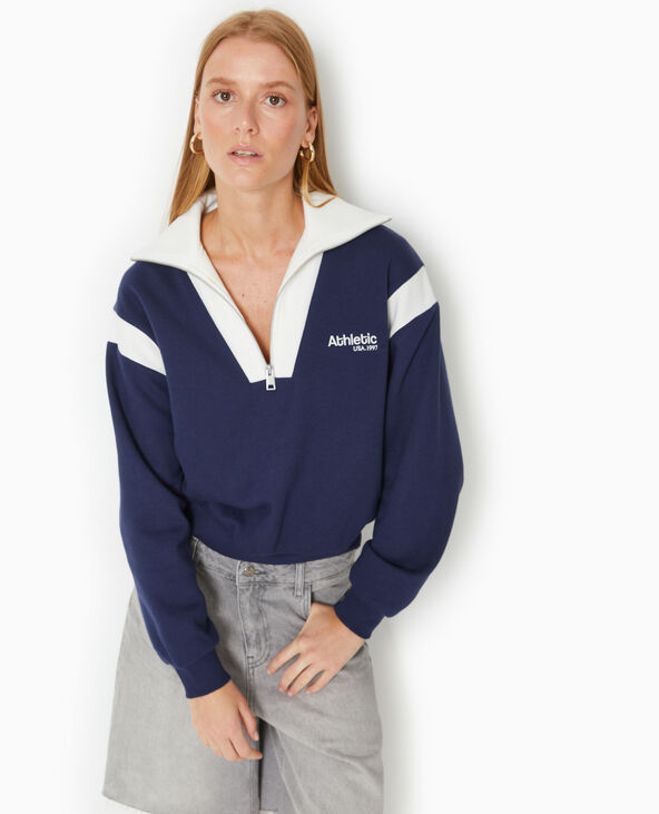 Sweat col camionneur avec broderie bleu marine - Pimkie