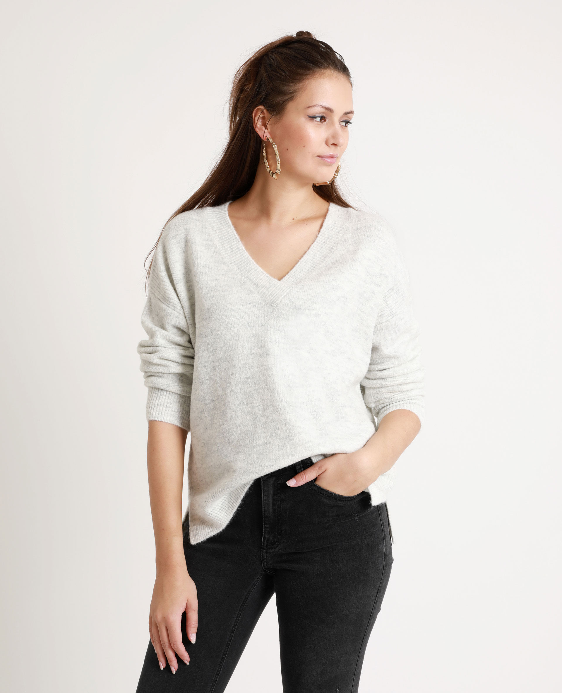 pull col v gris