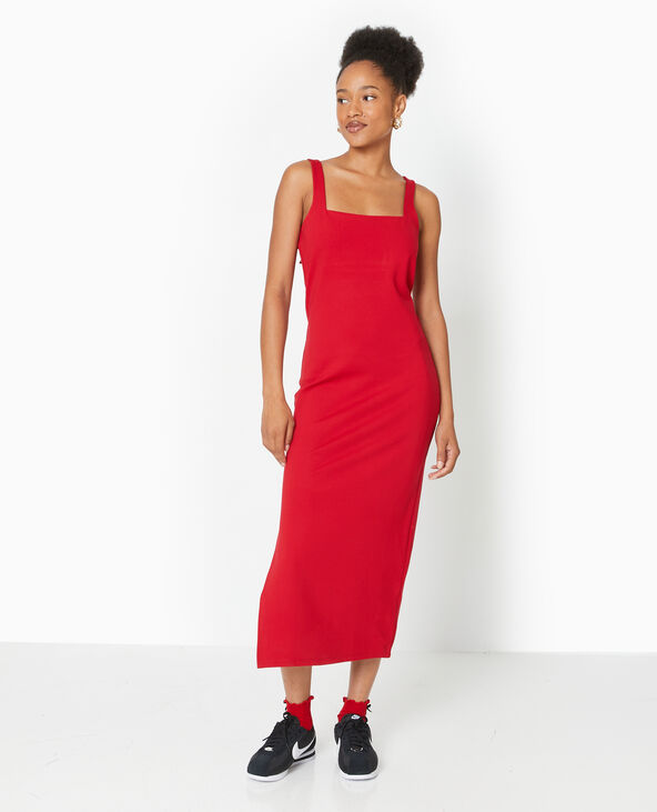 Robe longue et moulante en maille rouge - Pimkie