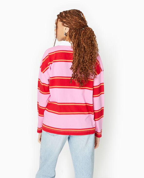 Polo rayé oversize manches longues rose - Pimkie