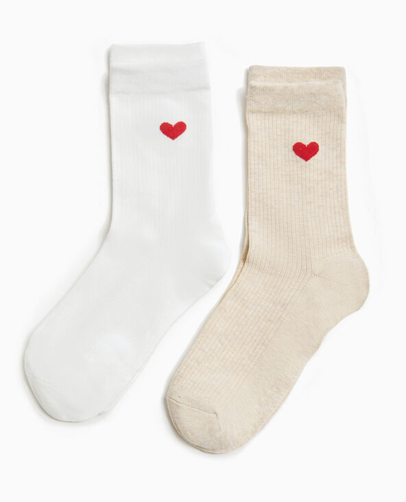 Lot de 2 paires de chaussettes avec cœurs écru - Pimkie