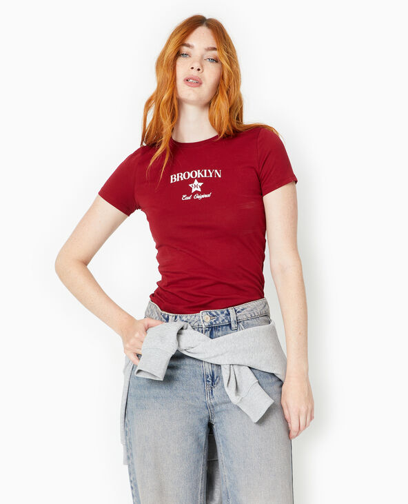 T-shirt ajusté avec print bordeaux - Pimkie