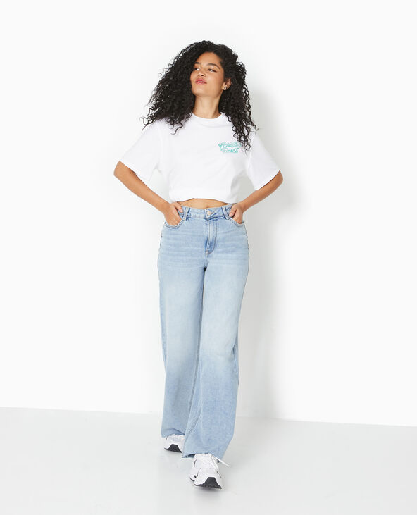 Jean wide taille haute bas coupés bleu - Pimkie