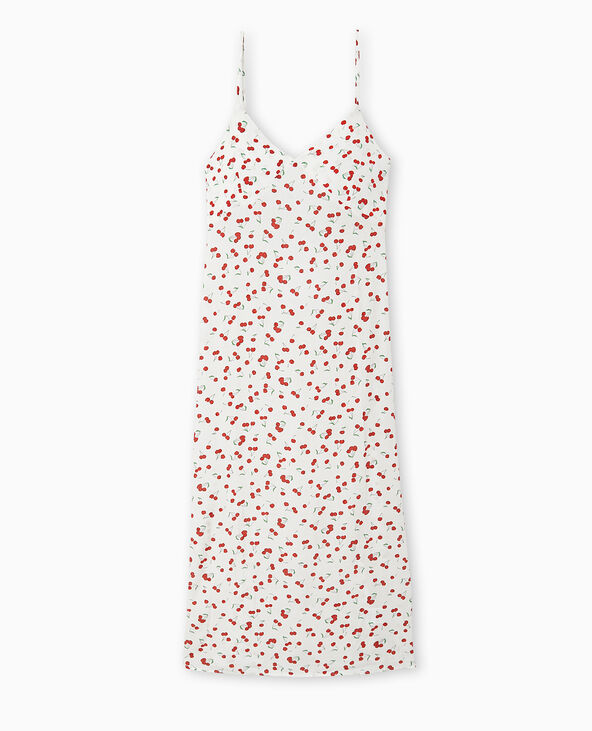 Robe longue bretelles fines motif cerises blanc - Pimkie