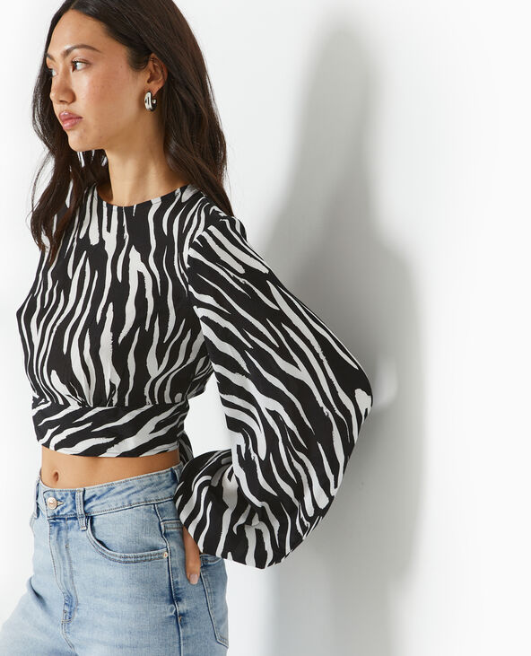 Blouse courte avec découpe dos motif zèbre noir - Pimkie