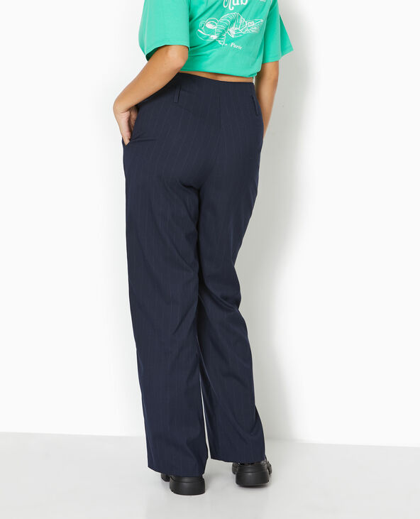 Pantalon city droit taille haute motif rayures bleu marine - Pimkie