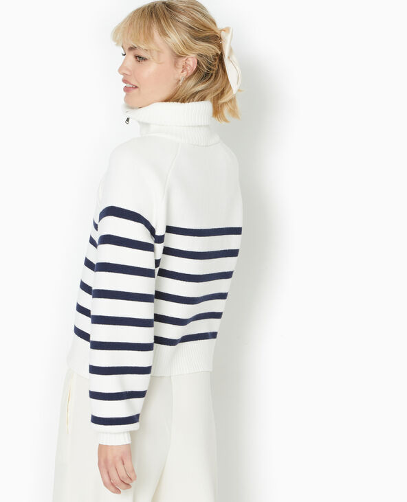 Pull rayé avec col camionneur asymétrique blanc - Pimkie