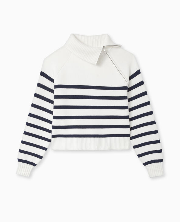 Pull rayé avec col camionneur asymétrique blanc - Pimkie