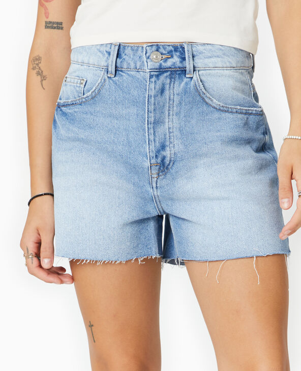 Short en jean taille haute bas coupés bleu clair - Pimkie