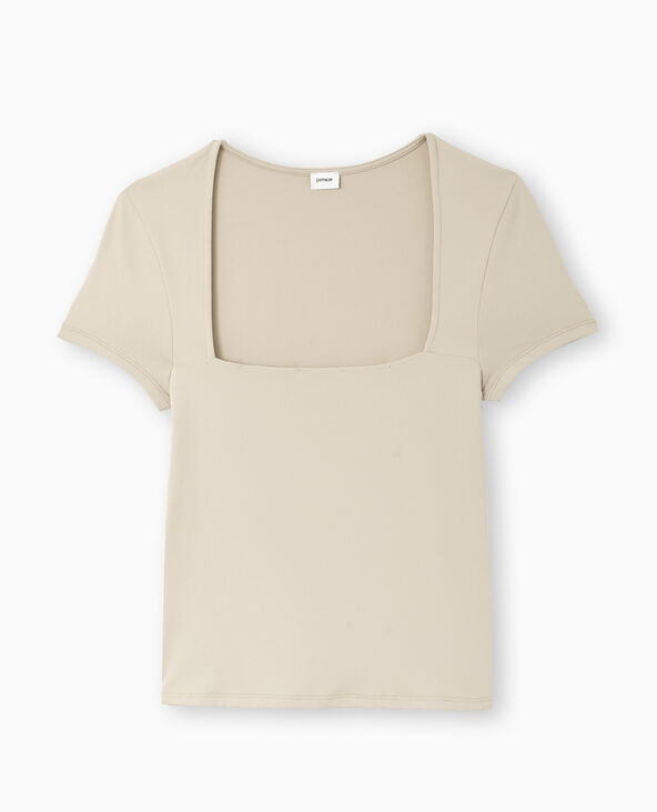 Top manches courtes encolure carrée beige - Pimkie