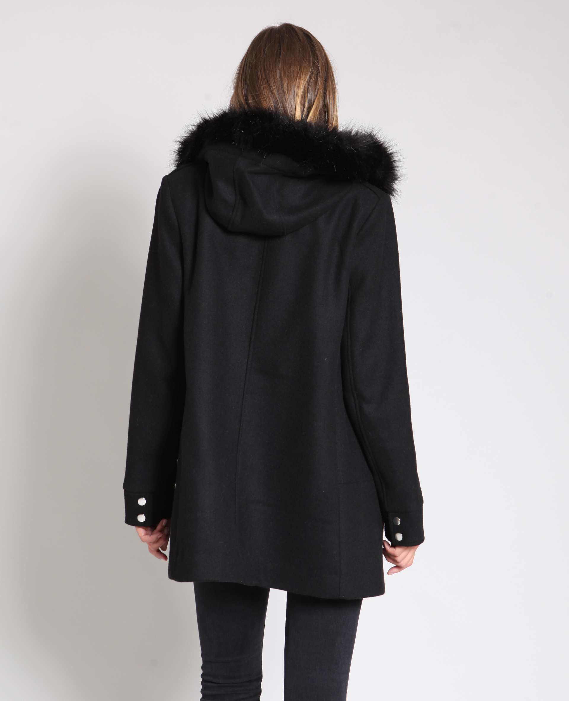 manteau long a capuche noir femme