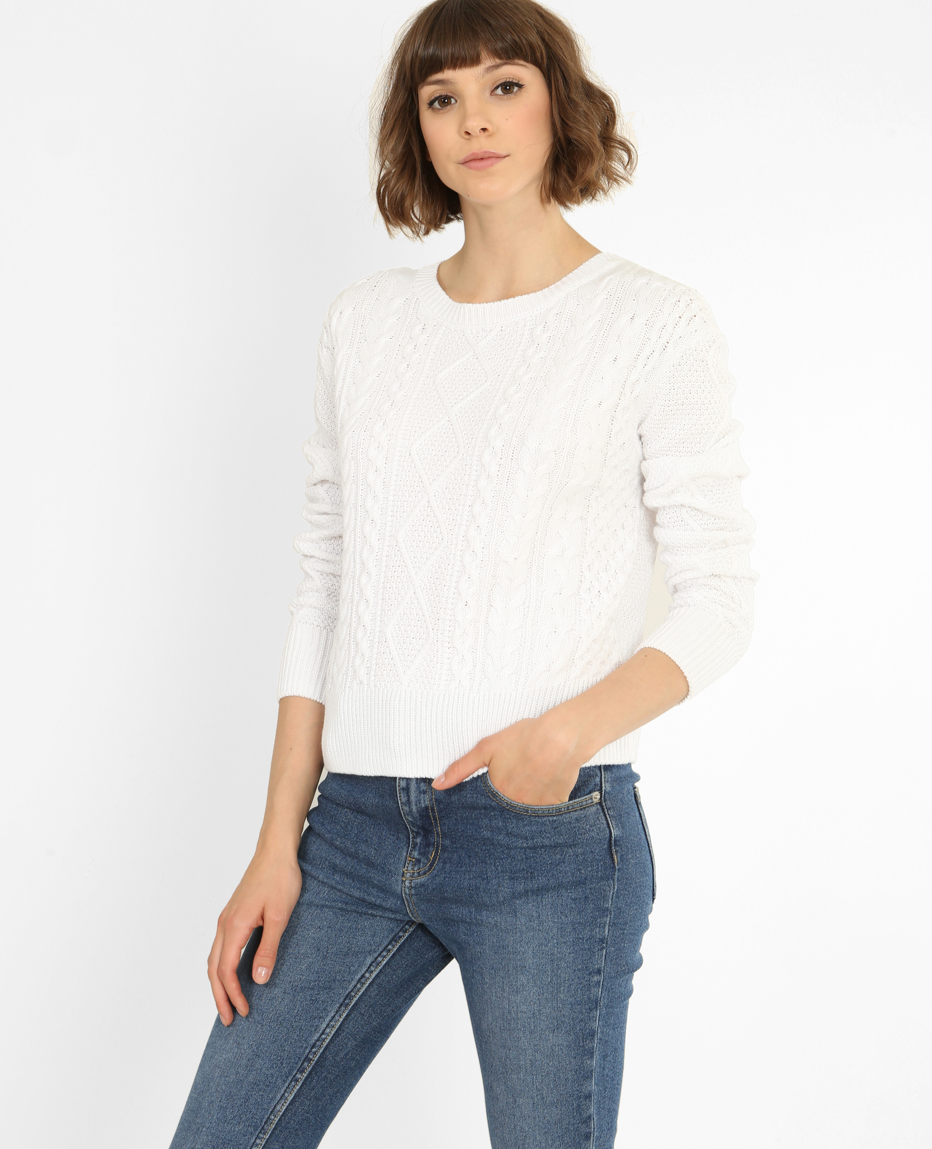 Pull court torsadé blanc cassé - 403887912A09 | Pimkie