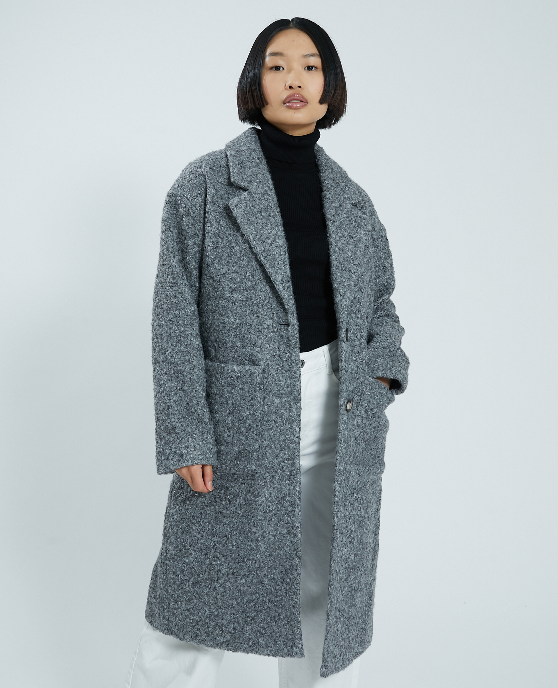 manteau long gris chiné